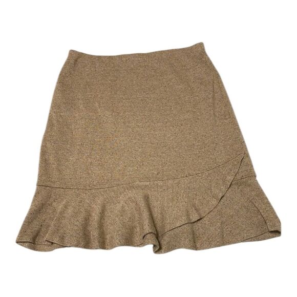 Express Tweed Texture Skirt Ruffle Peplum Hem Pull On Stretch Tan Brown size XS - Picture 3 of 16